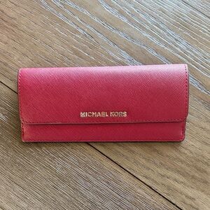 Michael Kors Coral-Red Saffiano Leather Continental Wallet